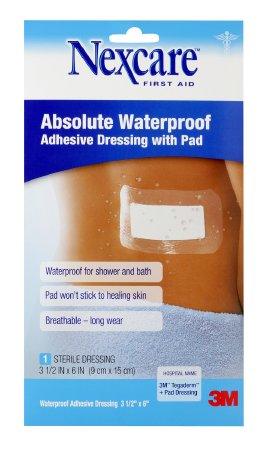 3M Adhesive Dressing Nexcare™ Absolute Waterproof 3-1/2 X 6 Inch Plastic Rectangle Clear Sterile