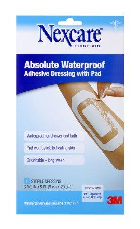 3M Adhesive Dressing Nexcare™ Absolute Waterproof 6 X 8 Inch Plastic Rectangle Tan Sterile