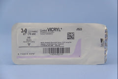Suture with Needle Coated Vicryl Absorbable Coated Violet Suture Braided Polyglactin 910 Size 3 - 0 27 Inch Suture 1-Needle 60 mm Length Straight Conventional Cutting Needle