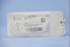 Suture with Needle Coated Vicryl Absorbable Coated Violet Suture Braided Polyglactin 910 Size 0 27 Inch Suture 1-Needle 36 mm Length 1/2 Circle Taper Point Needle