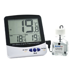 PANTek Technologies LLC Digital Refrigerator Thermometer with Alarm Thermco® Fahrenheit / Celsius -58° to +158°F (-50° to +70°C) Glycol Bottle Probe Multiple Mounting Options Battery Operated