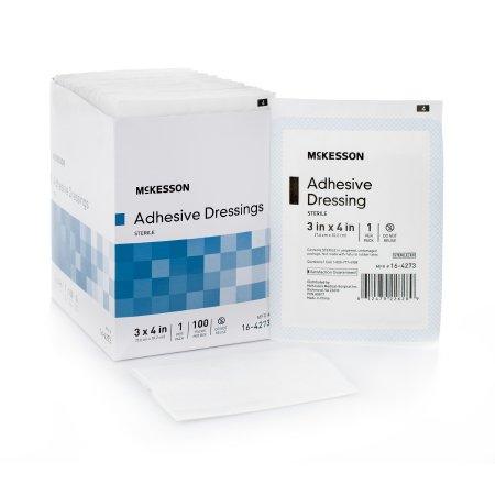 Adhesive Dressing McKesson 3 X 4 Inch Cotton / Polyester Rectangle White Sterile
