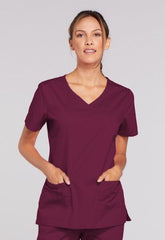 Inspired Results Inc Scrub Shirt Cherokee Medium Wine 3 Pockets Short Sleeve Female