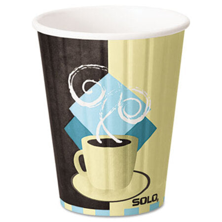 Dart® Duo Shield Insulated Paper Hot Cups, 12oz, Tuscan, Chocolate/Blue/Beige, 600/Ct