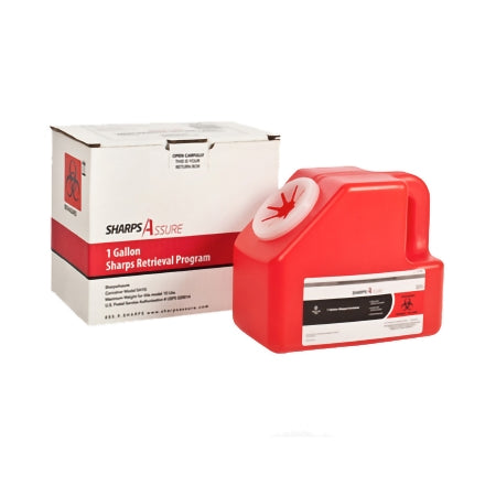 Post Medical Mailback Sharps Container Sharps Assure 9 L X 5-1/2 W X 7-3/10 H Inch 1 Gallon Red Base / Translucent Lid Vertical Entry Screw On Lid