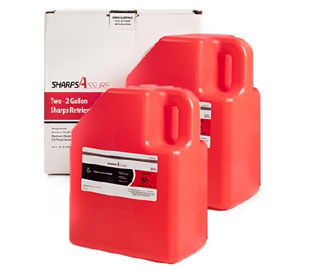 Post Medical Mailback Sharps Container Sharps Assure 11-2/5 H X 5-1/2 W X 9 L Inch 2 Gallon Red Base / Translucent Petals Vertical Entry