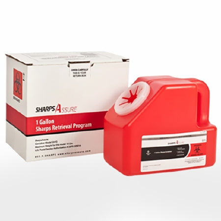 Post Medical Mailback Sharps Container Sharps Assure 16 H X 20 W X 16 L Inch 28 Gallon Red Base / Red Lid Vertical Entry Hinged Lid