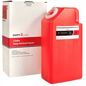 Post Medical Mailback Sharps Container Sharps Assure 3 Gallon Red Base / Translucent Lid Vertical Entry Screw On Lid