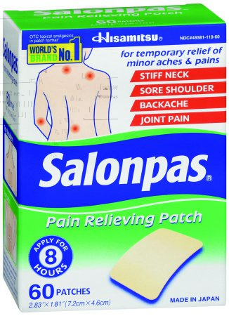 Emerson Healthcare Topical Pain Relief Salonpas® 3.1% - 6% - 10% Strength Camphor / Menthol / Methyl Salicylate Patch 60 per Box