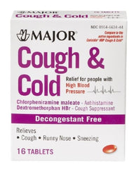 Major Pharmaceuticals Cold and Cough Relief Major® 4 mg - 30 mg Strength Tablet 16 per Box