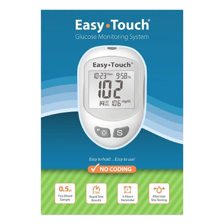 MHC Medical Blood Glucose Meter Easy Touch® 5 Second Results Stores Up To 300 Result History , 7 , 14 and 30 Day Averaging No Coding Required