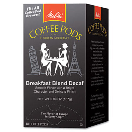Melitta® Coffee Pods, Breakfast Blend Decaf, 18 Pods/Box