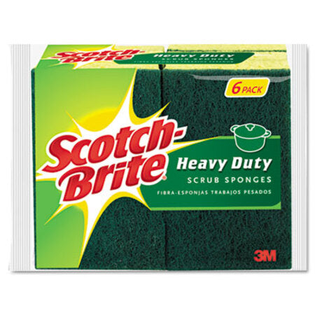 Scotch-Brite® Heavy-Duty Scrub Sponge, 4 1/2" x 2 7/10" x 3/5", Green/Yellow, 6/Pack