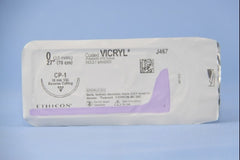 Suture with Needle Coated Vicryl Absorbable Coated Violet Suture Braided Polyglactin 910 Size 0 27 Inch Suture 1-Needle 36 mm Length 1/2 Circle Reverse Cutting Needle