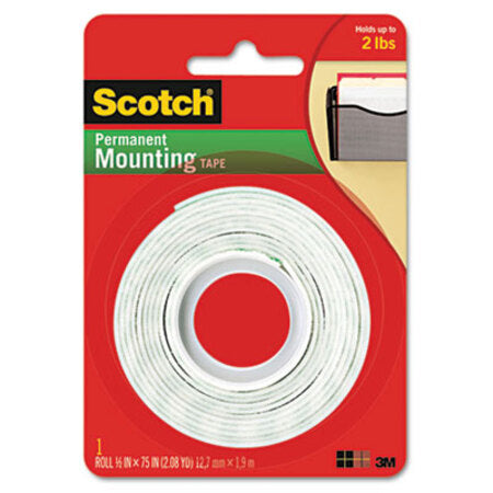 Scotch® Foam Mounting Double-Sided Tape, 1/2" Wide x 75" Long