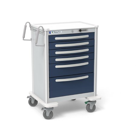 Waterloo Industries Anesthesia Cart Aluminum 24.5 X 29 X 42 Inch Light Gray/Dark Blue 16.5 X 22 Inch, (4) 3 Inch, (1) 6 Inch, (1) 9 Inch Drawers