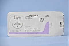 Suture with Needle Coated Vicryl Absorbable Coated Violet Suture Braided Polyglactin 910 Size 1 36 Inch Suture 1-Needle 36 mm Length 1/2 Circle Reverse Cutting Needle
