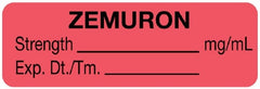 United Ad Label Drug Label UAL™ Anesthesia Label Zemuron Strength_mg/mL Exp Dt Tm Fluorescent Red 1/2 X 1-1/2 Inch - M-1094440-1305 - Roll of 1