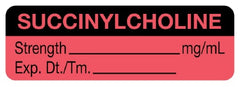 United Ad Label Drug Label UAL™ Anesthesia Label Succinylcholine Strength_mg/mL exp dt tm Fluorescent Red 1/2 X 1-1/2 Inch - M-1094447-1089 - Roll of 1