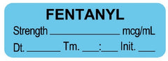 United Ad Label Drug Label UAL™ Anesthesia Label Fentanyl Strength_mcg/mL Dt_Tm_Init_ Light Blue 1/2 X 1-1/2 Inch - M-1094464-2806 - Roll of 1