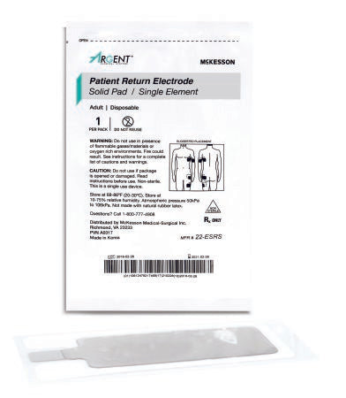 Return Electrode Grounding Pad McKesson Solid, Adult, Disposable - M-1095267-3368 - Box of 50