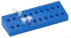 Globe Scientific Microcentrifuge Microcentrifuge Tube Rack Globe® Scientific 20 Place 1.5 to 2.0 mL Tube Size Blue 1 X 4-1/2 X 8-2/5 Inch