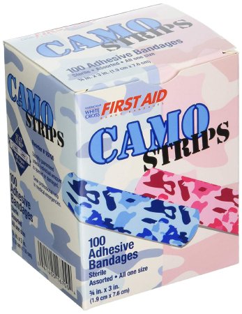 Dukal Adhesive Strip American® White Cross Stat Strip® 3/4 X 3 Inch Plastic Rectangle Kid Design (Blue / Pink Camo) Sterile