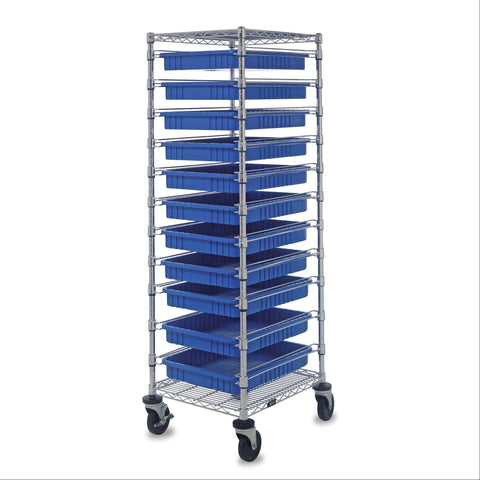 11-Container Divider Box Cart 11-Container Bin Cart • Frame: 21"W x 24"D x 74"H • Boxes: 17.5"W x 22.5"D x 3"H ,1 Each - Axiom Medical Supplies