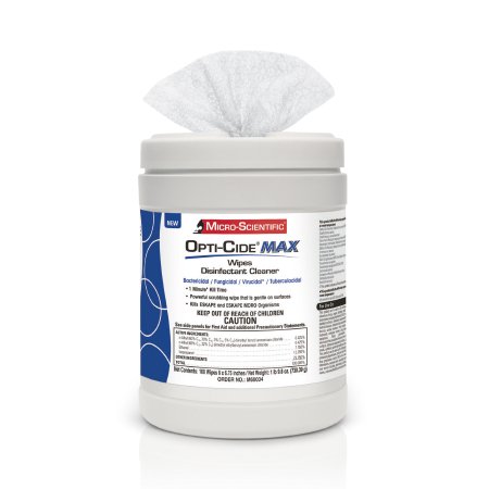 Micro Scientific Industries Opti-Cide® Max Surface Disinfectant Cleaner Premoistened Alcohol Based Wipe 160 Count Canister Disposable Alcohol Scent NonSterile - M-1100339-1043 - Case of 12