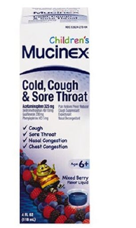 Reckitt Benckiser Children's Cold and Cough Relief Children's Mucinex® 325 mg - 10 mg - 200 mg - 5 mg / 10 mL Strength Liquid 4 oz.