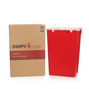 Post Medical Mailback Sharps Container Intro Kit Sharps Assure 13 L X 17-3/10 W X 24-3/5 H Inch 18 Gallon Red Base / White Lid Vertical Entry