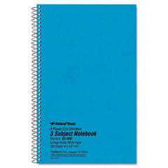 National® Three-Subject Wirebound Notebooks, 3 Subjects, Medium/College Rule, Blue Cover, 9.5 x 6, 150 Sheets