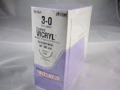 Suture with Needle Coated Vicryl Absorbable Coated Undyed Suture Braided Polyglactin 910 Size 3 - 0 36 Inch Suture 1-Needle 36.4 mm Length 1/2 Circle Taper Point Cutting Needle
