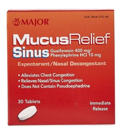Major Pharmaceuticals Cold and Sinus Relief Major® 400 mg - 10 mg Strength Tablet 60 per Box