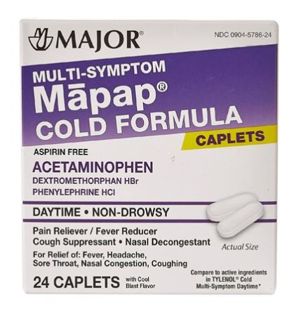 Major Pharmaceuticals Cold and Cough Relief Mapap® 325 mg - 10 mg - 5 mg Strength Caplet 24 per Box