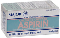 Major Pharmaceuticals Children's Pain Relief Major® 81 mg Strength Aspirin Chewable Tablet 36 per Box