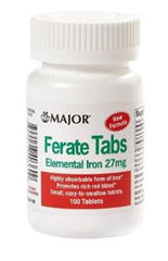 Major Pharmaceuticals Mineral Supplement Major® Ferate Tabs Iron 27 mg Strength Tablet 100 per Bottle