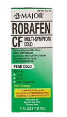Major Pharmaceuticals Cold and Cough Relief Robafen CF 10 mg - 100 mg - 5 mg / 5 mL Strength Liquid 4 oz.