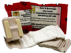 H & H Medical Trauma Pressure Dressing with Wrap Thin H 1-1/8 X 3-1/5 X 7-1/2 Inch Rolled Standard Compression Hook and Loop Closure Tan / White 4 X 7-1/2 Inch Pad Sterile