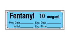 Shamrock Scientific Drug Label Shamrock Anesthesia Label Fentanyl 10 mcg/mL / Prep Date _____ Exp. Date _____ / Initial _____ Exp. Time _____ Blue 1/2 X 1 Inch - M-1107277-2607 - Roll of 1