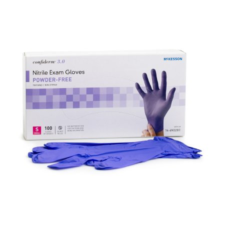 Exam Glove McKesson Confiderm® 3.0 Small NonSterile Nitrile Standard Cuff Length Textured Fingertips Blue Not Chemo Approved - M-1107940-3196 - Case of 1000