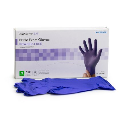 Exam Glove McKesson Confiderm® 3.0 Medium NonSterile Nitrile Standard Cuff Length Textured Fingertips Blue Not Chemo Approved - M-1107941-2486 - Case of 1000