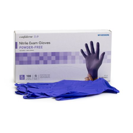 Exam Glove McKesson Confiderm® 3.0 X-Large NonSterile Nitrile Standard Cuff Length Textured Fingertips Blue Not Chemo Approved - M-1107943-2638 - Box of 100