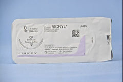 Suture with Needle Coated Vicryl Absorbable Coated Violet Suture Braided Polyglactin 910 Size 0 36 Inch Suture 1-Needle 40 mm Length 1/2 Circle Reverse Cutting Needle