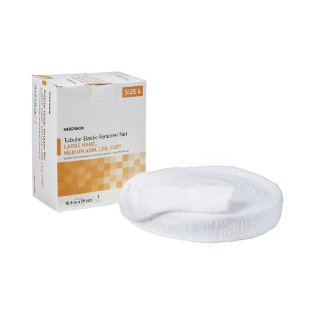 Elastic Net Retainer Dressing McKesson Tubular Elastic 10-1/2 Inch X 25 Yard (26.7 cm X 22.9 m) Size 4 White Large Hand / Medium Arm / Leg / Foot NonSterile