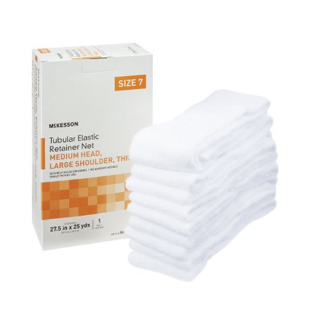 Elastic Net Retainer Dressing McKesson Tubular Elastic 27-1/2 Inch X 25 Yard (69.9 cm X 22.9 m) Size 7 White Medium Head / Large Shoulder / Thigh NonSterile