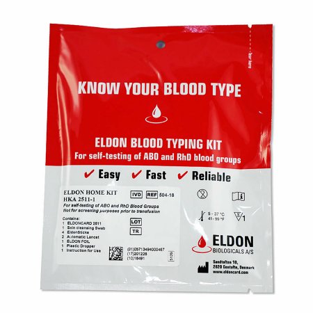 Craig Medical Distribution Test Kit EldonCard Blood Typing Test Rh Factor (Rhesus) Whole Blood Sample 75 Determinations