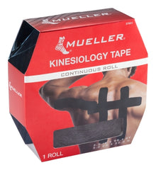 Mueller Sports Medicine Kinesiology Tape 30 Meter Water Resistant 2 Inch X 98-2/5 Foot Black NonSterile