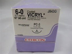 Suture with Needle Coated Vicryl Absorbable Coated Undyed Suture Braided Polyglactin 910 Size 6 - 0 18 Inch Suture 1-Needle 16 mm Length 3/8 Circle Conventional Cutting Needle
