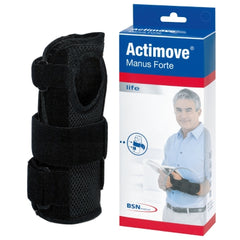 BSN Medical Wrist Brace Actimove® Manus Forte Aluminum Alloy / Elastane / Polyamid / Polyester / Polyurethan / Polyvinylchloride Right Hand Black X-Small